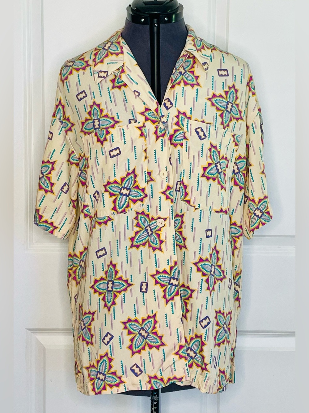Vintage 90s E.P.S. Sport Petites PS Southwestern Rayon Button Up Blouse Boho